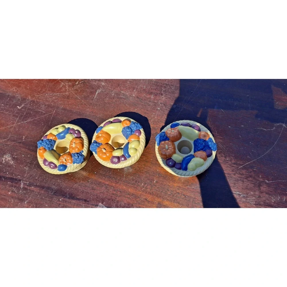 3- Vintage Taper Candle Holders,‎ Thanksgiving Basket Of Plenty
